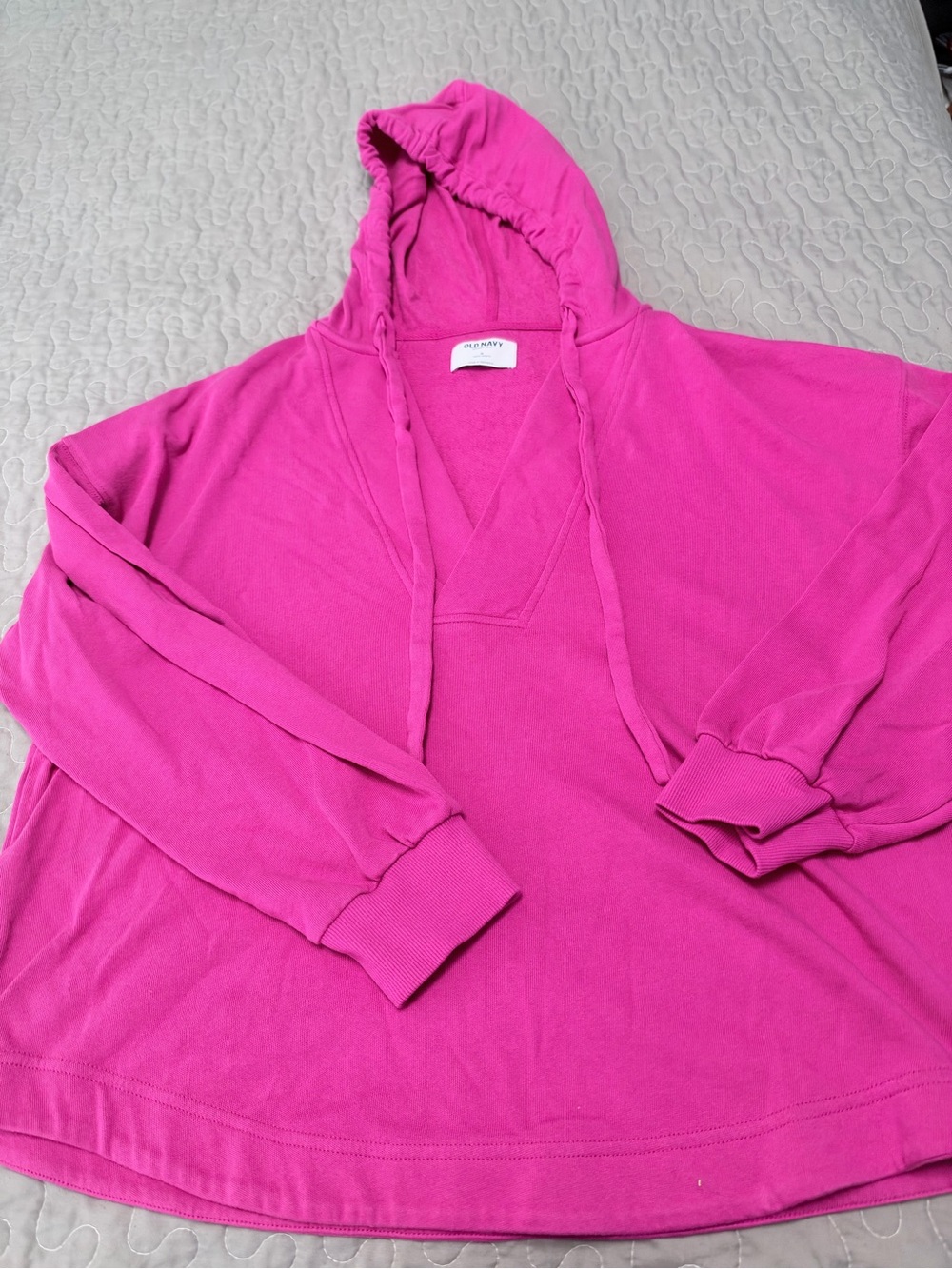 Old Navy Hot Pink V-Neck Hooded Women’s Sweater
